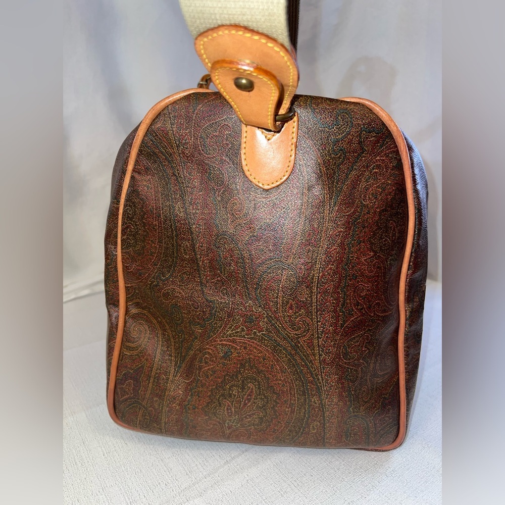 Etro Paisley Leather Trim Duffel Bag Travel Weekender Lock Key Strap COA - Picture 3 of 15